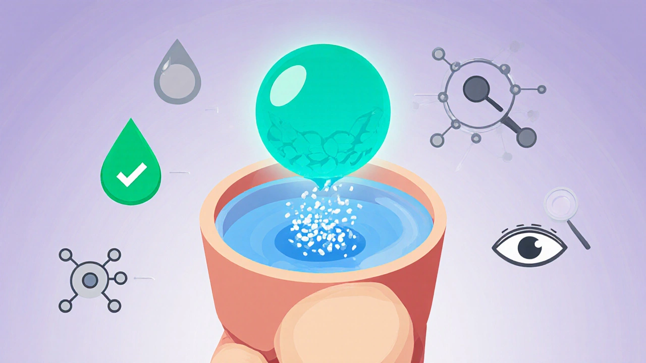 Cartoon of nanocarrier delivering PPS into a joint with biomarker and eye‑exam icons.