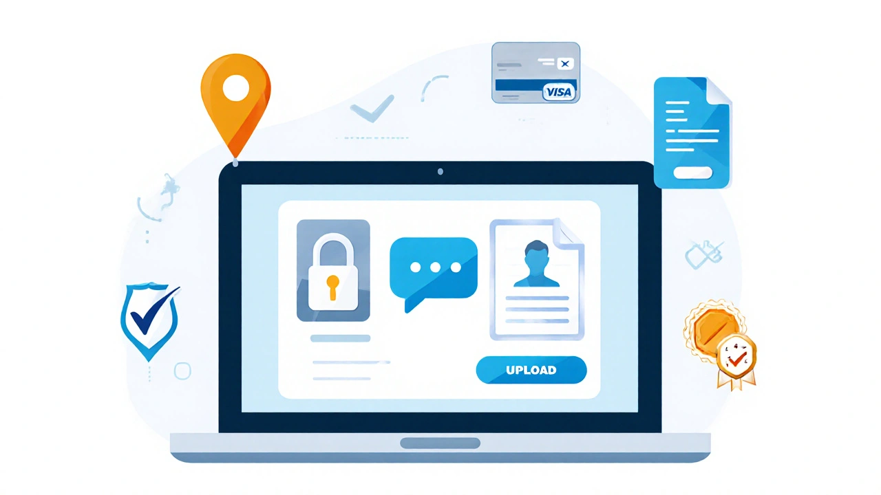 Illustration of a laptop displaying a secure pharmacy site with checklist icons.