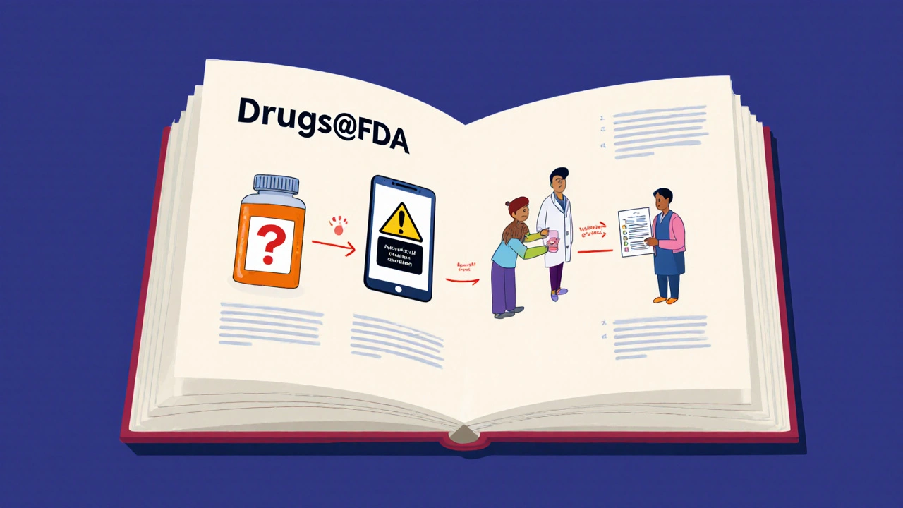 An open book showing the history of drug safety warnings from the 1960s to today.