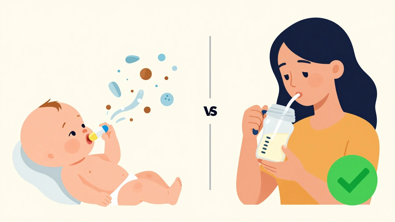 Comparison of high and low drug exposure in breast milk based on timing after medication intake.