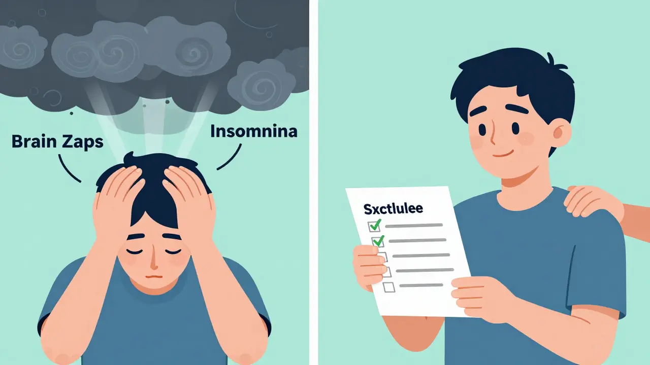 A person overcoming withdrawal symptoms with a personalized taper schedule and support.