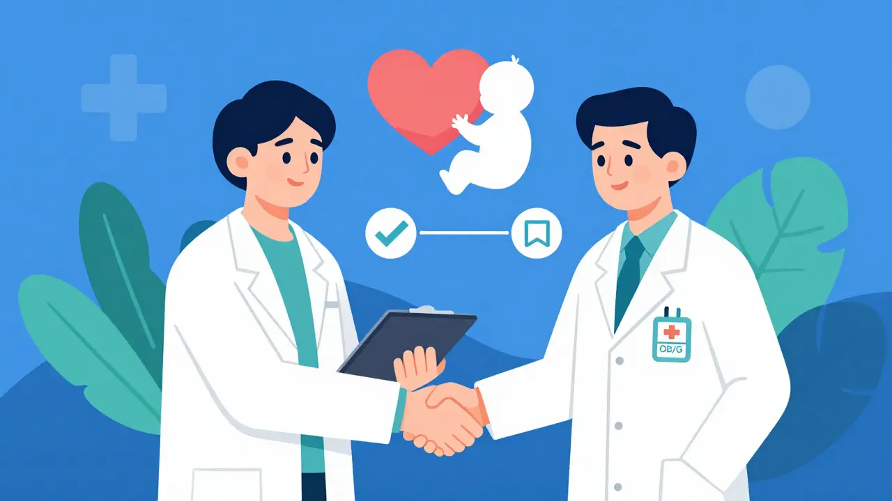 Doctors shaking hands to coordinate maternal mental health care
