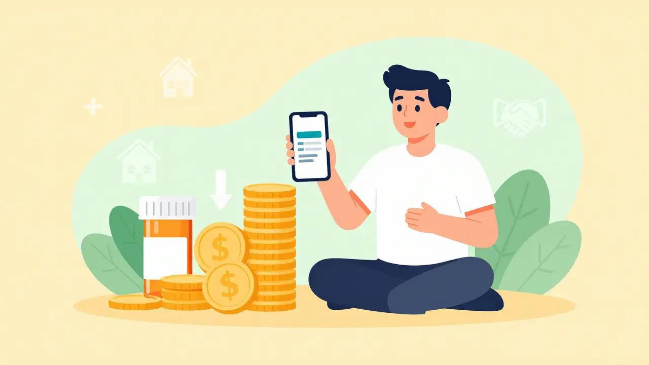Happy person saving money on meds using digital coupons