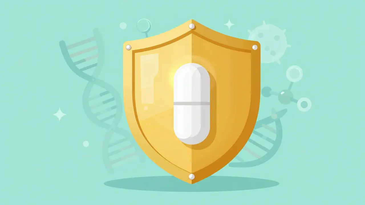 Golden shield protecting a pill, symbolizing FDA safety standards