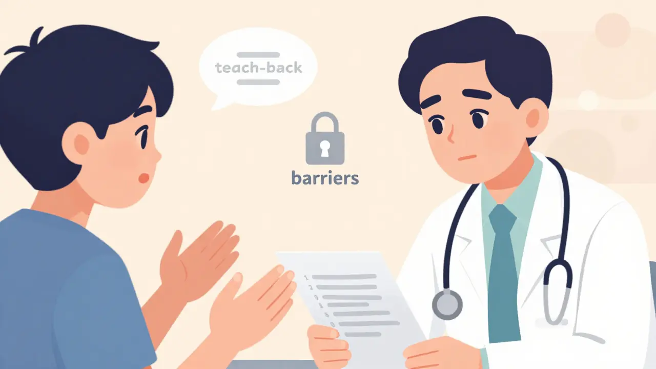 Patient and doctor having open, trusting conversation in flat design style