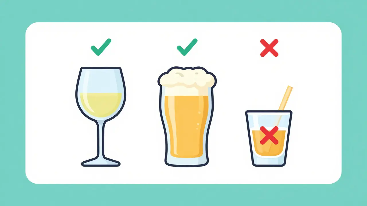 Flat illustration comparing safe and unsafe alcohol choices for diabetics